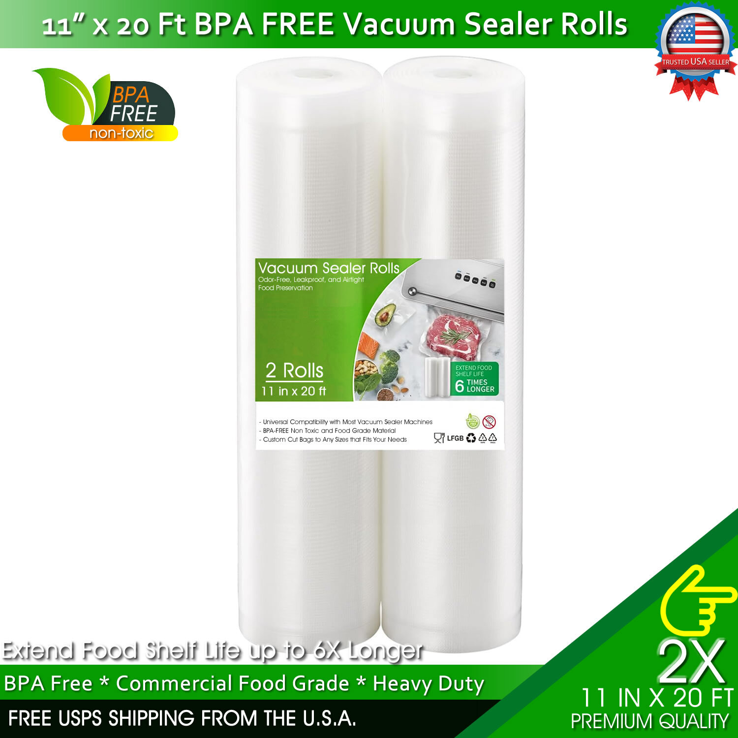 Vacuum Sealer Bags Rolls Jumbo 4Mil Food Saver Bag 8"x50' 11"x50' 8"x20' 11"x20'