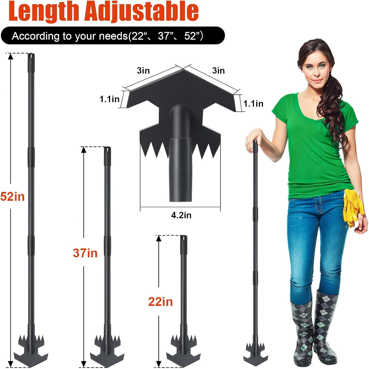 Hoe Garden Yard Tool Long Handle 52" Dual Use Weeder Cultivator Steel Blade