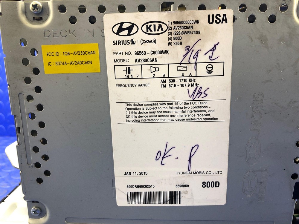 2016 2017 2018 KIA SORENTO SATELLITE RECEIVER INFO TOUCHSCREEN HEAD UNIT