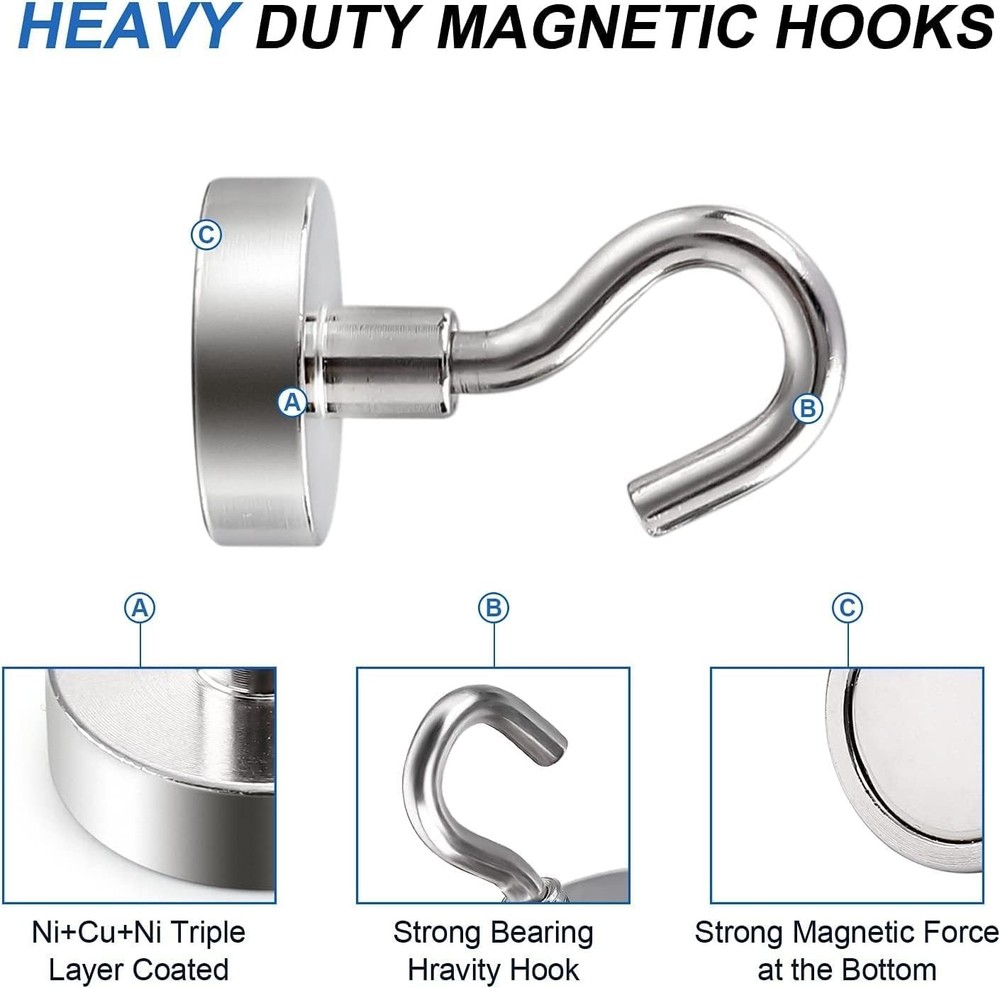 Strong Rust-Resistant Neodymium Hooks - 30lbs Capacity for Ultimate Versatility