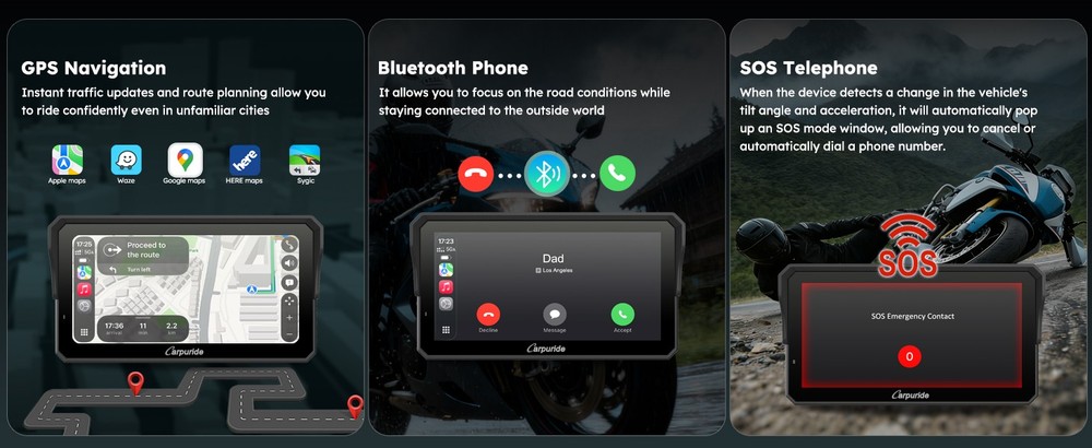 W602S PRO 6.25" Motorcycle CarPlay & Android Auto Display Wireless Connectivity