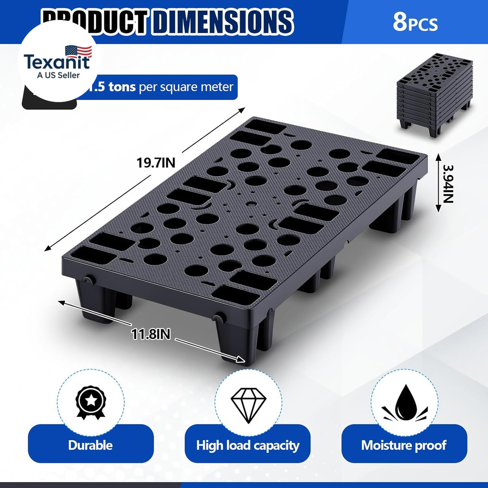 8 Pcs Plastic Pallets for Basement Storage Nestable Moisture Waterproof Lightwei