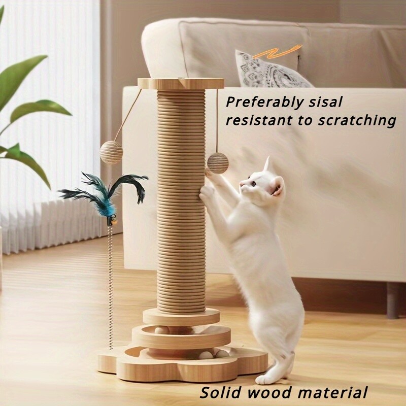 Durable Wooden Cat Tree Scratching Posts, Teaser Wands, And Scratching Boards