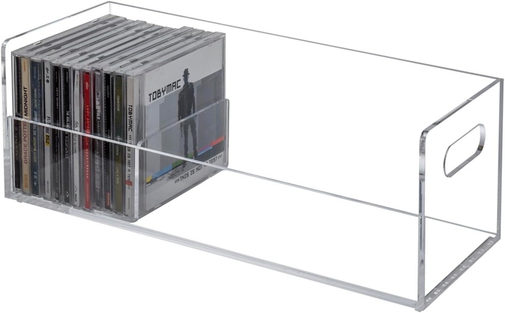 Clear Acrylic Stackable CD Holder Rack with Handles, Media Storage Organizer