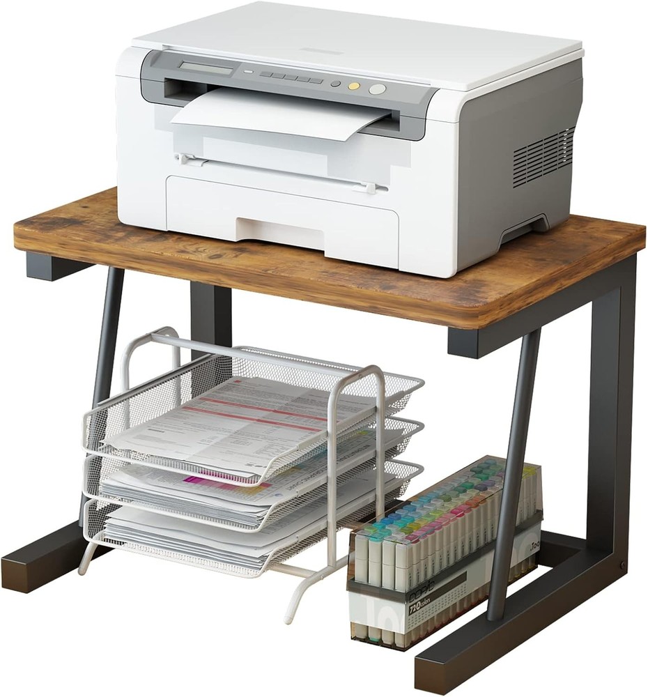 Desktop Printer Stand 2-Tier Wood Rustic Printer Shelf 3D & Laser Printer