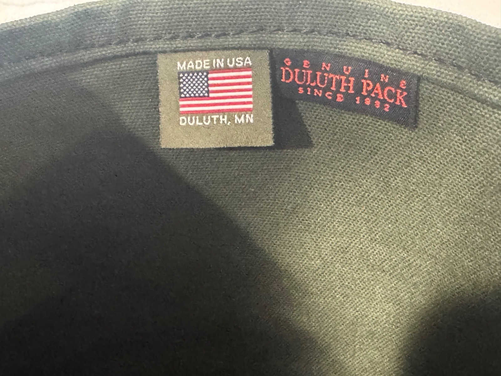 DULUTH PACK JUNIPER GREEN CANVAS & BROWN LEATHER SCOUT BACKPACK 16"X14" LOGO