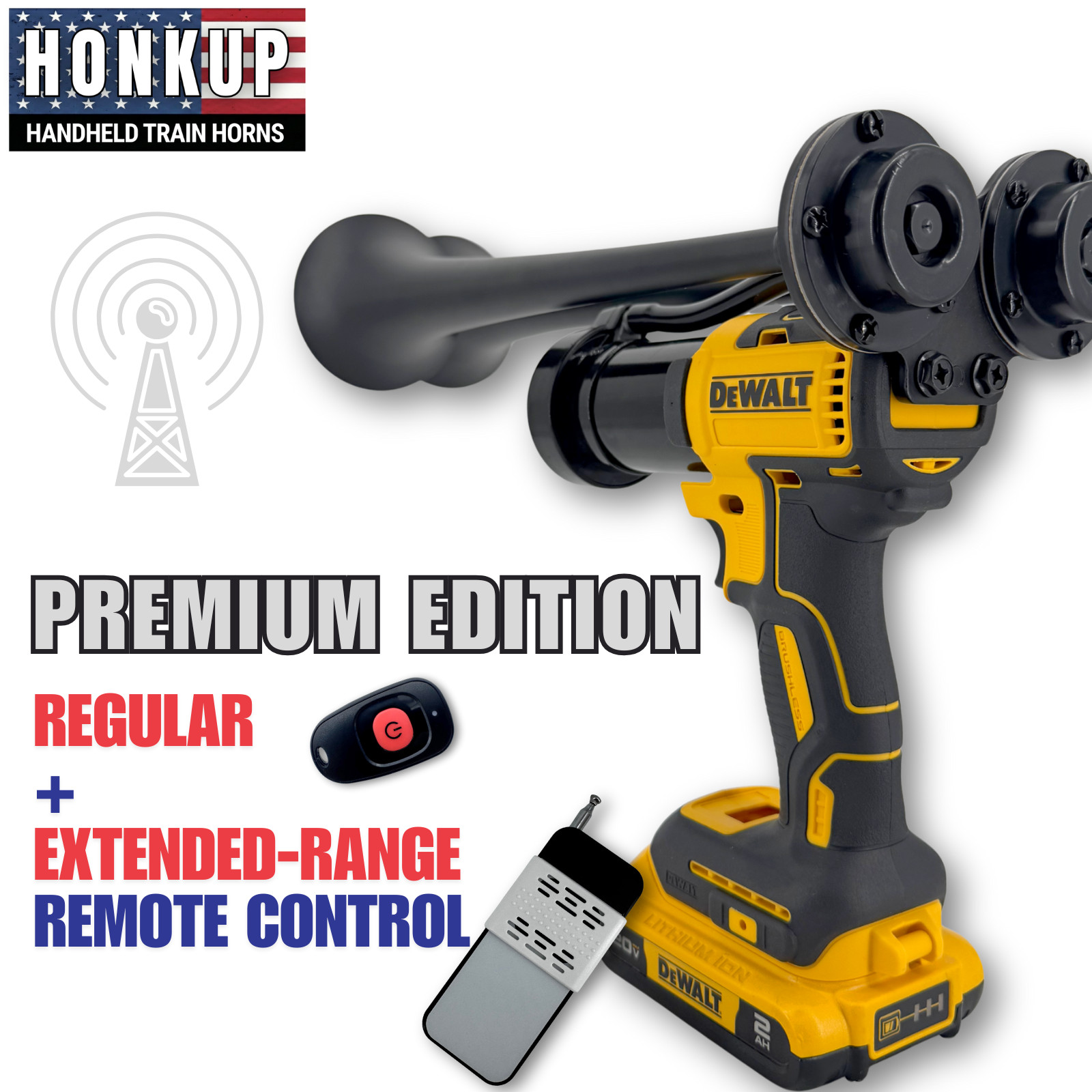 Premium DeWalt Impact Handheld Train Horn | Full Kit + Two Remote Controls