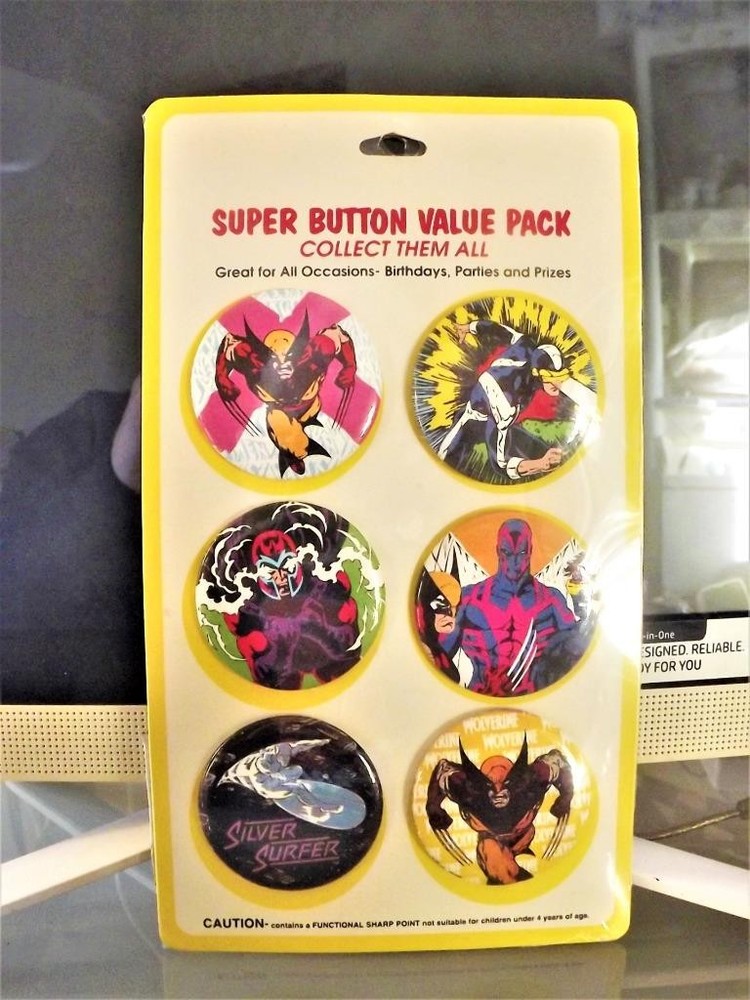 NEW OLD STOCK 1989 MARVEL { SUPER LARGE BUTTON VALUE PACK } LOOK !