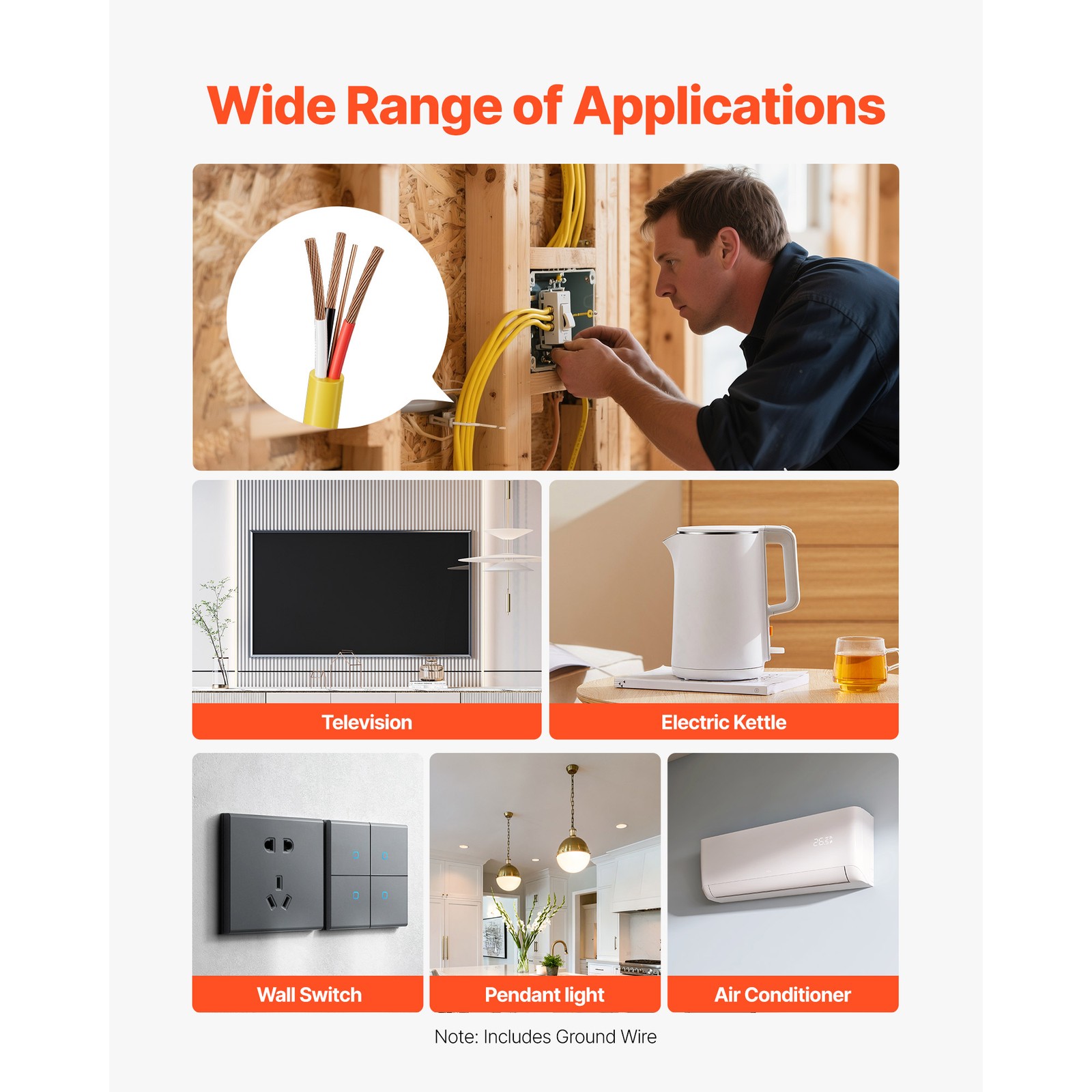 NM-B Wire 6AWG/3C Copper Core Cable 50 ft Electrical Wire with Ground