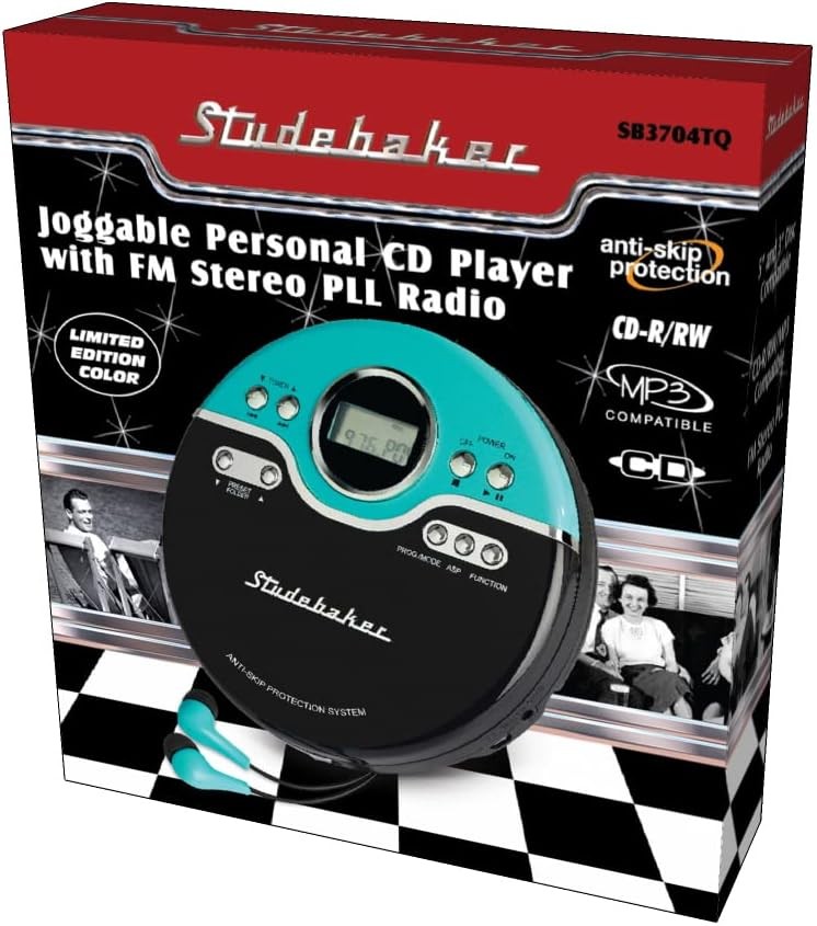 Studebaker Retro Portable CD Player | CD-R/RW MP3 Playback | Programmable