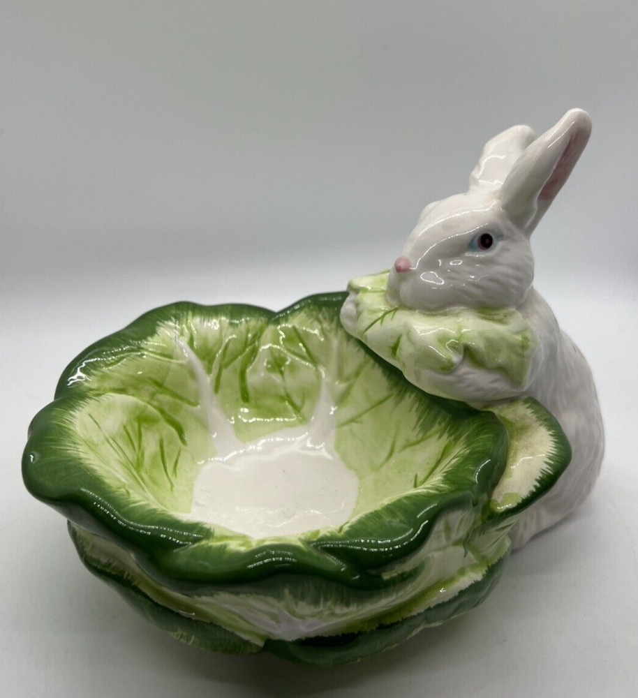 Department 56 EASTER Bunny Rabbit Cabbage Dish SPRING GREEN dept easter