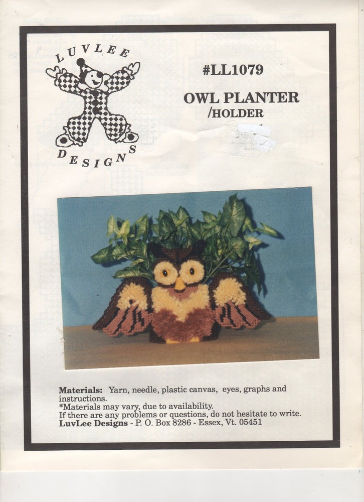 OWL PLANTER HOLDER  TABLE DECOR 7ct plastic canvas  PATTERN  (#TF0417)