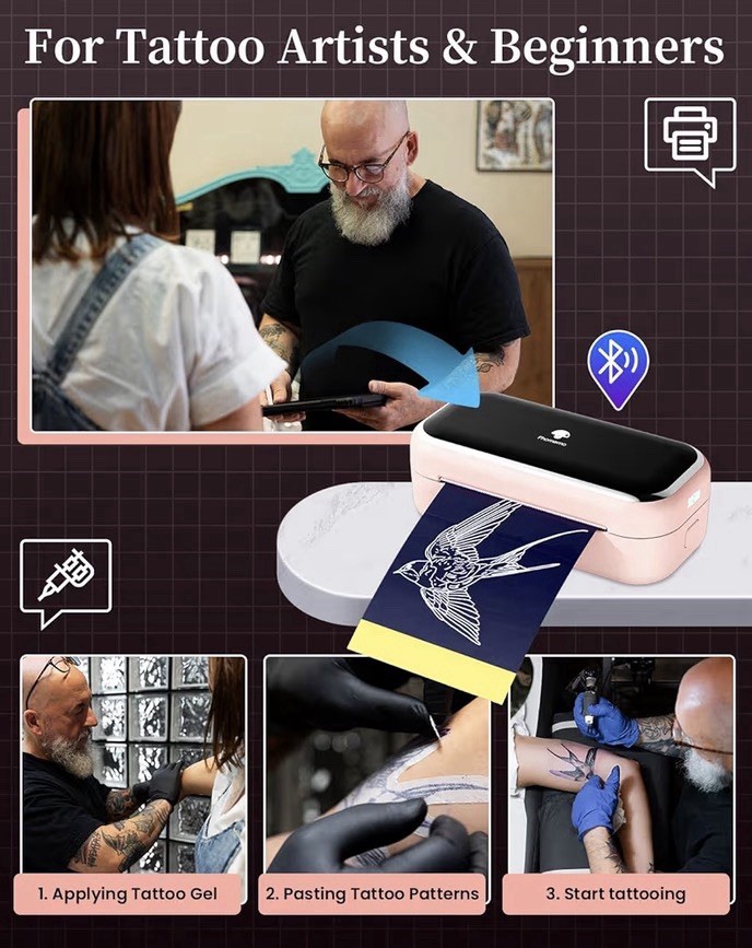 Phomemo TP31 Mini Tattoo Stencil Printer Bluetooth Pink w/ 30 Transfer Paper