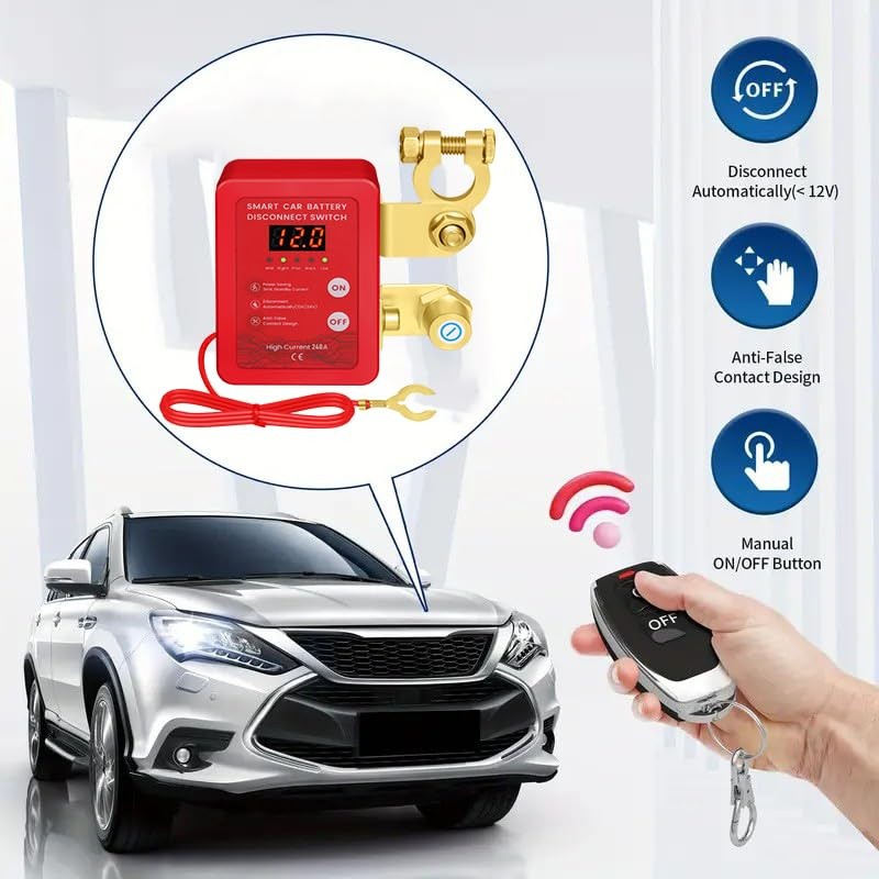 Kill Switch for Car - Remote Battery Disconnect Switch 12v, 240A, Upgrade red