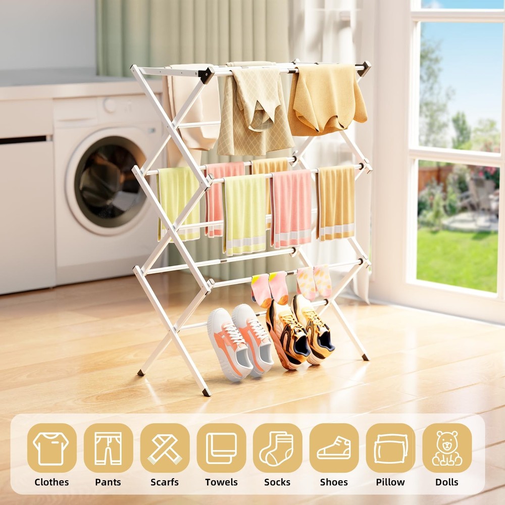 BAKON Clothes Drying Rack Foldable,Space-Saving Expandable & Large, White