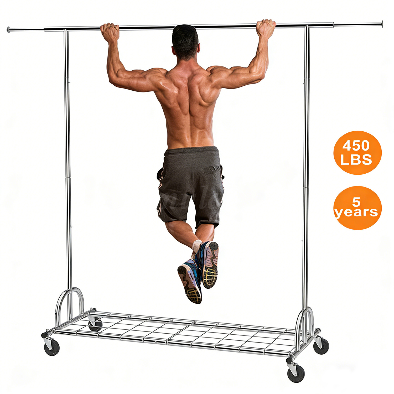 450lbs Heavy Duty Commercial Clothing Garment Rack Rolling Collapsible Chrome US