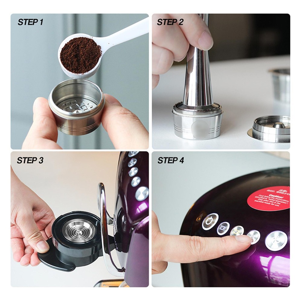 Stainless Reusable Vertuoline Capsule+Spoon+Brush For Caffitaly Ruby