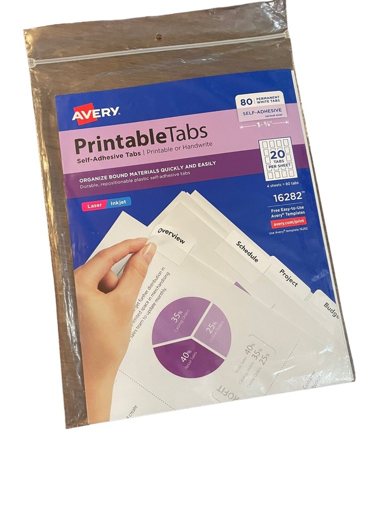 Avery Printable Self Adhesive Tabs 1 3/4 White 80/Pack Template 16282