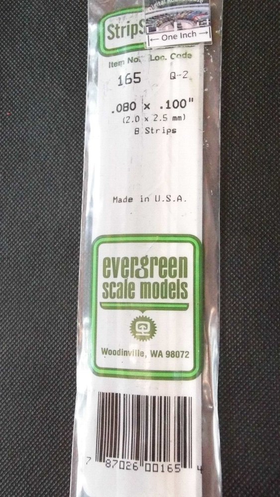 Evergreen Scale Models #165 Strips (.080" X .100" X 14") Opaque White, pkg. 8