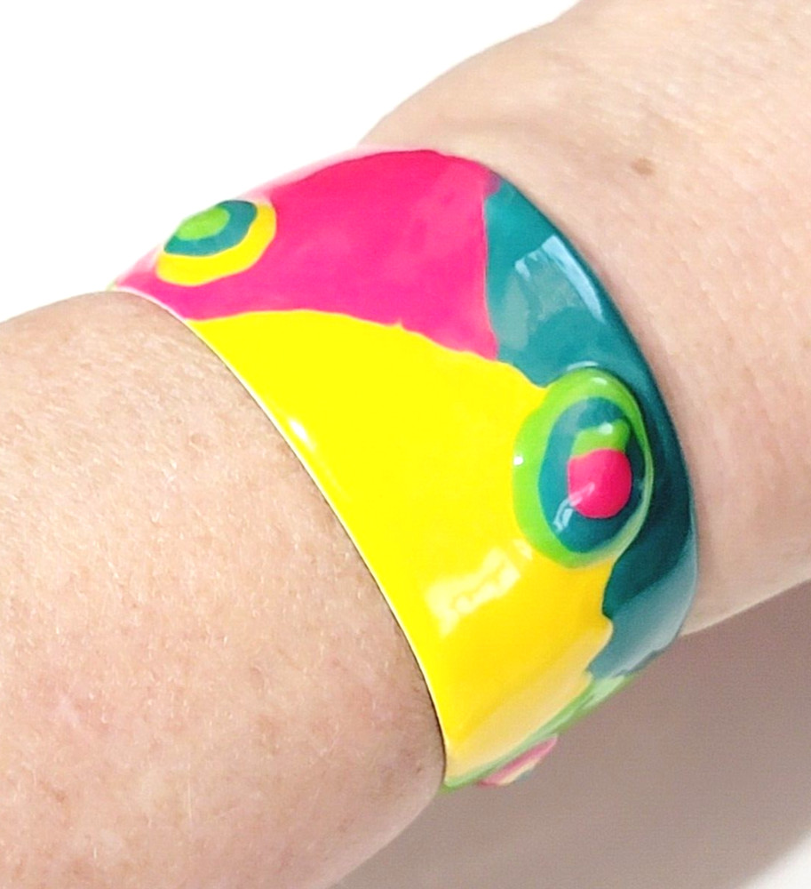 Colorful Enamel Cuff Bracelet, Abstract Design, Statement Jewelry cfb