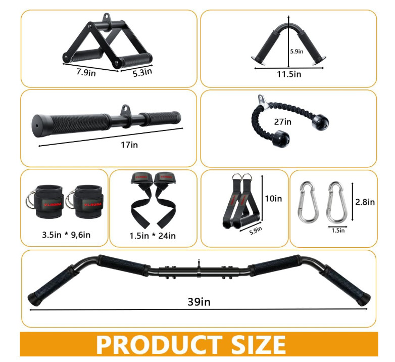 Gym Cable Attachments Set LAT Pull Down Triceps Bar Handle
