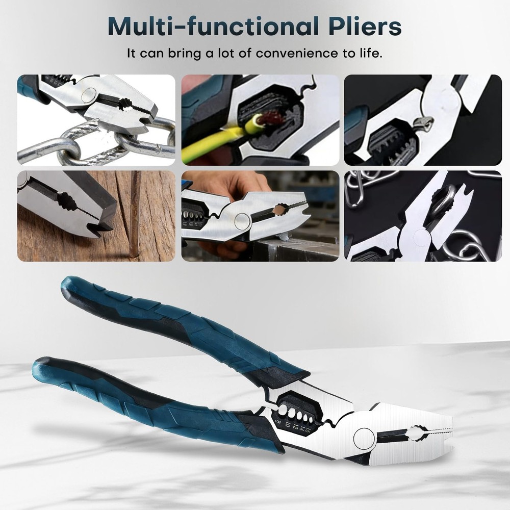 Industrial Multi-Function Cutting Pliers with V-Shaped Head, 9-in-1 Heavy-Dut...