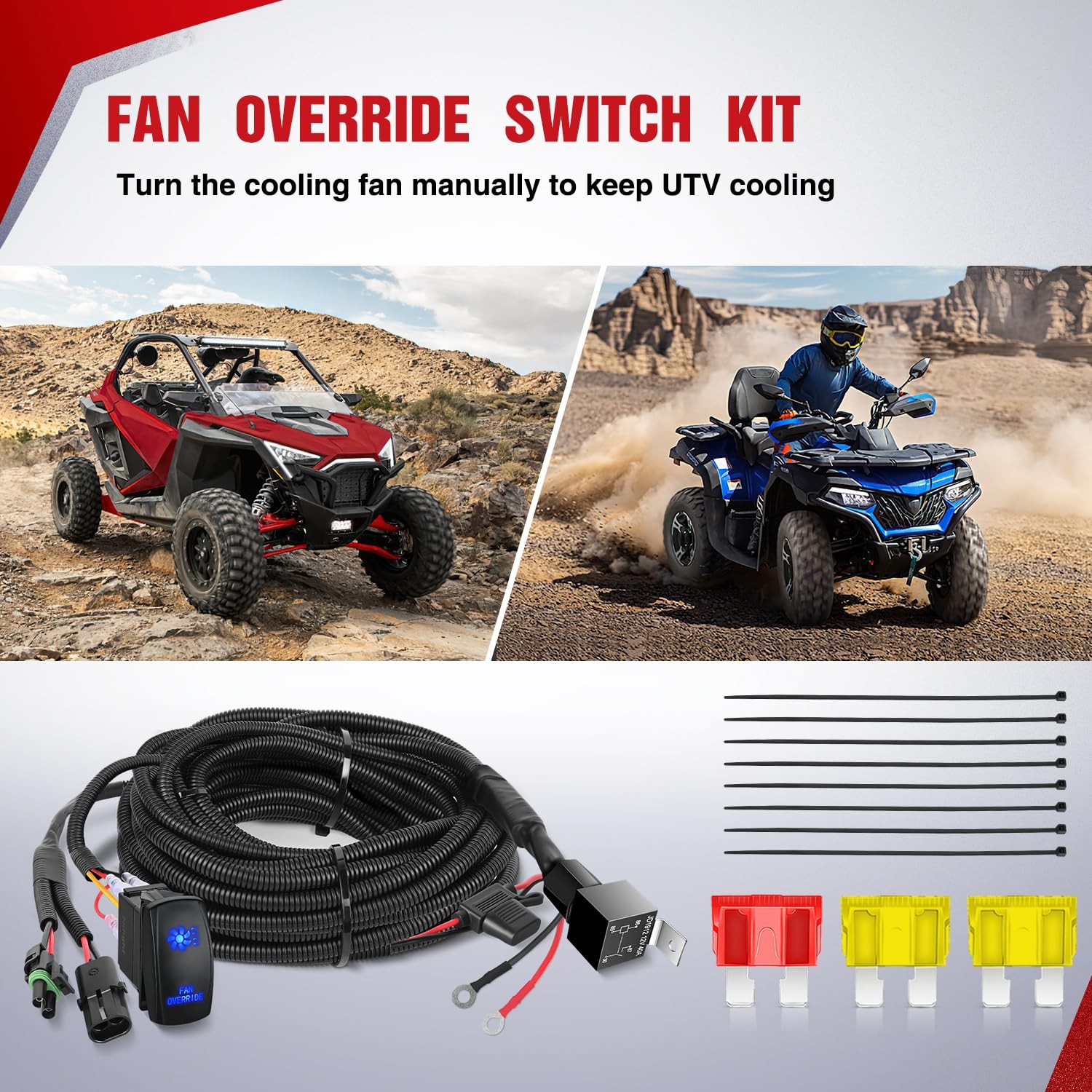 Nilight 16AWG ATV UTV Fan Override Switch Kit Wiring Harness Relay 5PIN Rocker