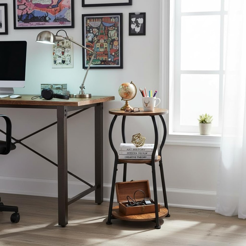 Adjustable Height C Shaped End Table, 360° Swivel Side Table TV Tray for Small