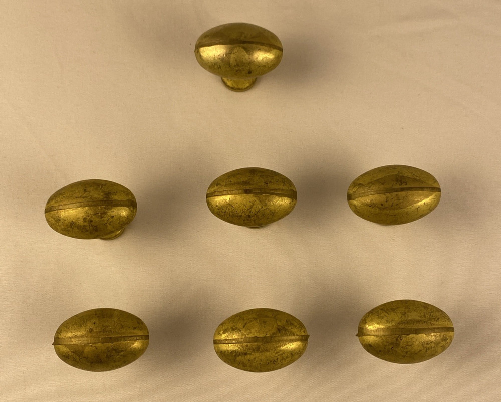 7 Vintage Solid Brass Football Oval Shaped Door Drawer Pulls Knobs 1 1/4"