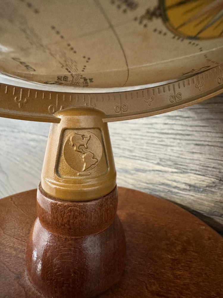Vintage Replogle Rotating World Globe Desktop Wood Base