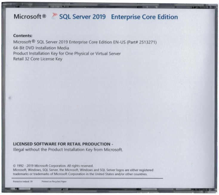 Microsoft SQL Server 2019 Enterprise with 32 Core License, unlimited User CALs