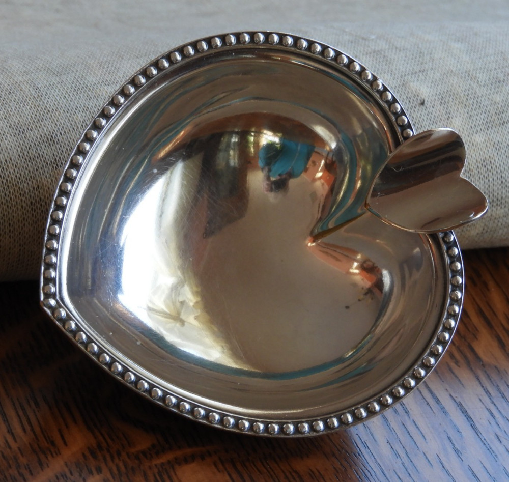 1960's Christian Dior Silverplate Heart Shape Pin Trinket Ring Dish