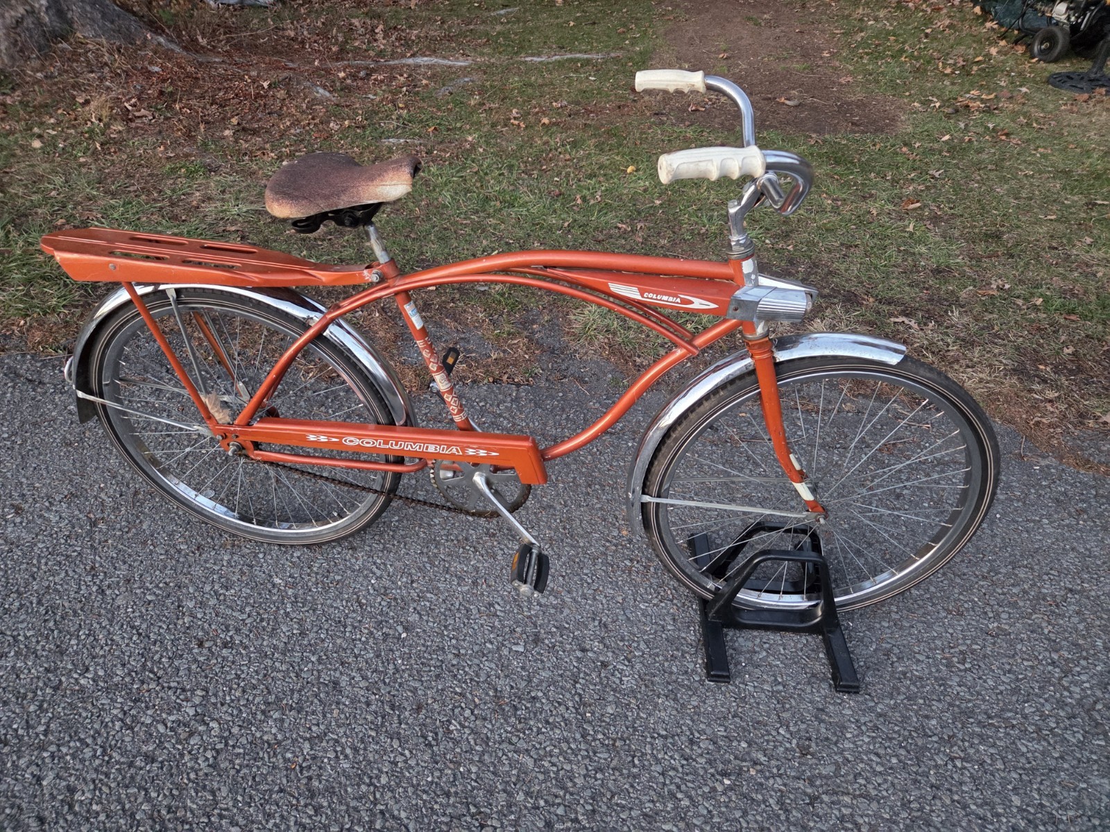 Vintage 1960s Orange Columbia Rambler Tanker Tank Bike Headlights