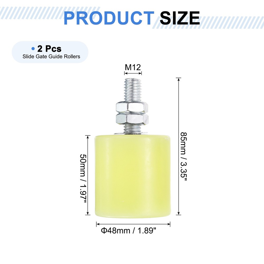 2Pcs Slide Gate Guide Roller 2" Nylon Sliding Gate Support Assembly, Yellow