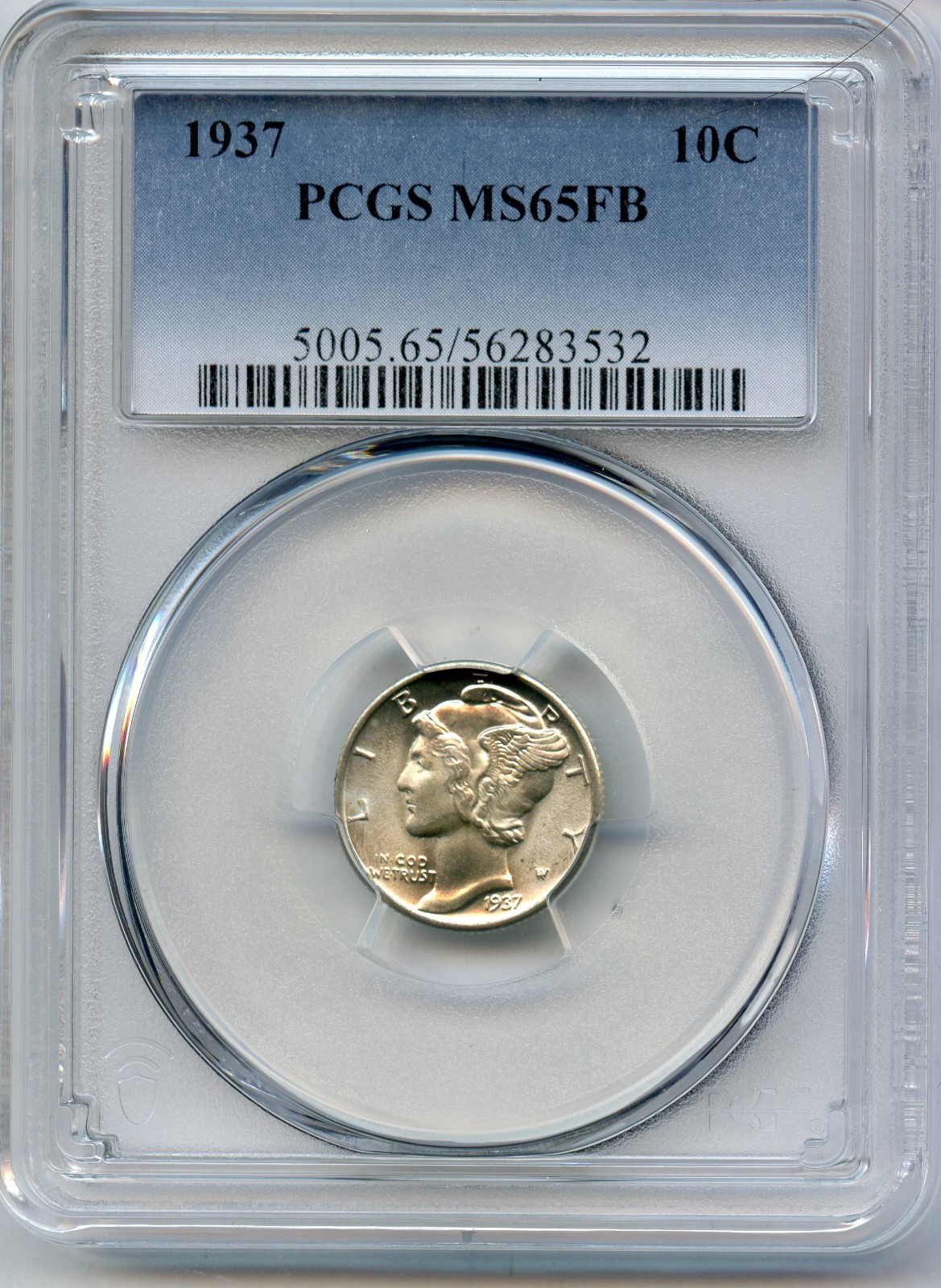 1937 Mercury Silver Dime PCGS MS65FB Full Bands Philadelphia Mint Coin - JR263