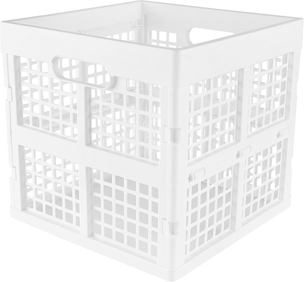 3-Pack Collapsible Plastic Storage CratesFoldable Crates Storage 16L White