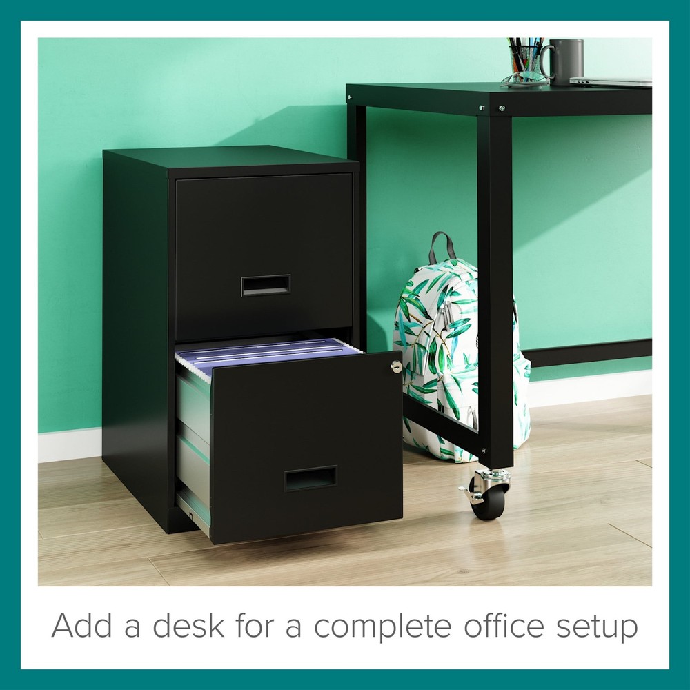 18" Deep 2 Drawer Letter Width Vertical File Cabinet, Black