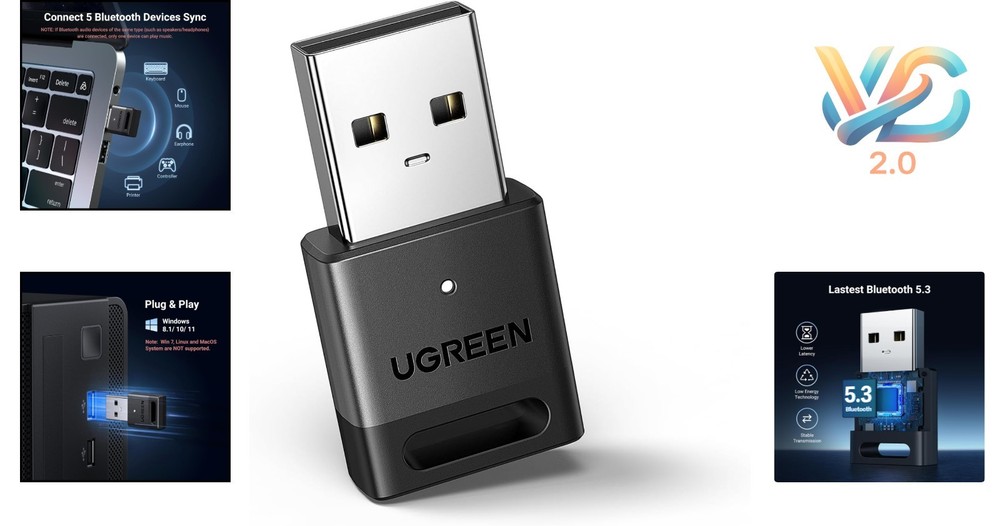 USB Bluetooth 5.3 Adapter for PC Windows 11/10 Plug & Play