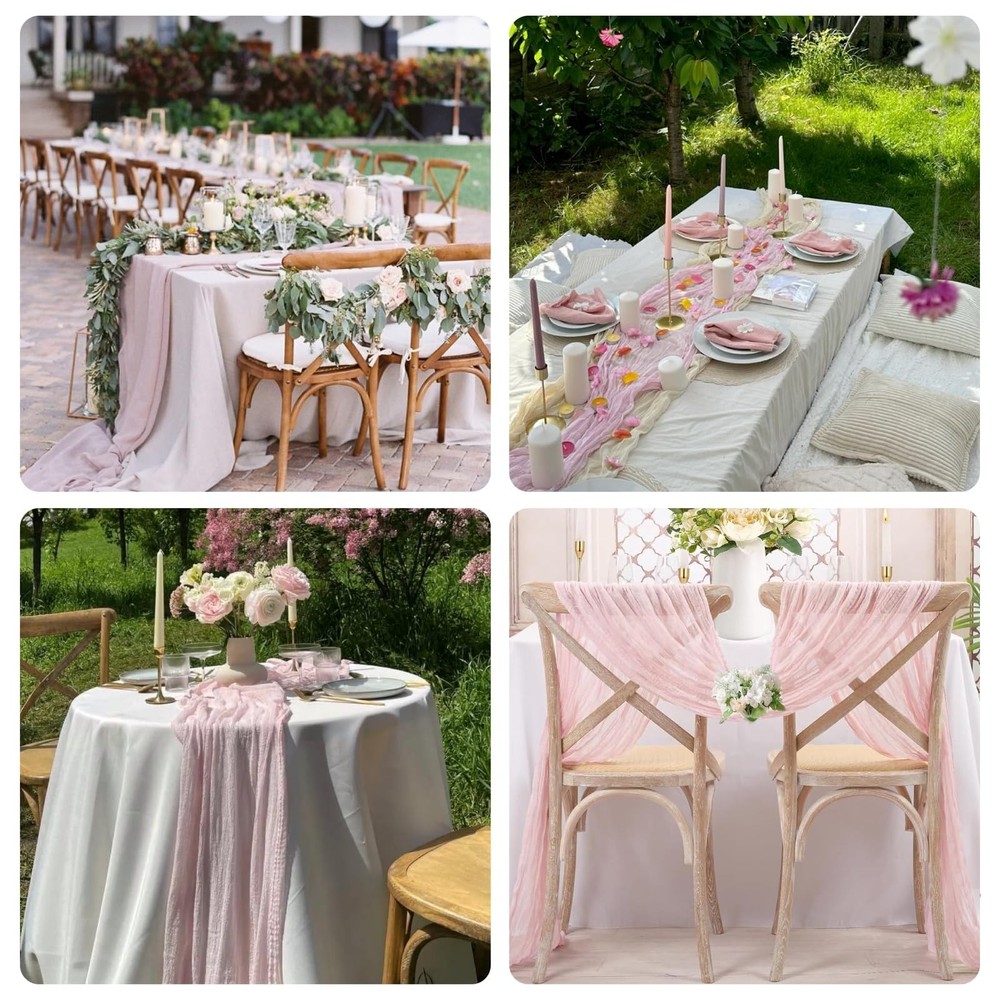 Sioloc 10-Pack Light Pink Cheesecloth Table Runner 120"x35" Spring/Easter Decor