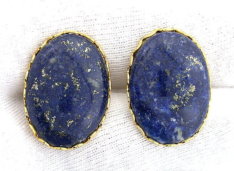 Lapis Lazuli 25x18 Oval Cabochon Cab Gem Gold Color Cufflink Cuff Link EBS8249