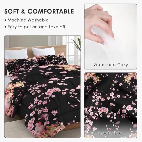 Size Comforter Set with 2 Pillowcases, Spring Pink Tree Cherry Queen Multi 7