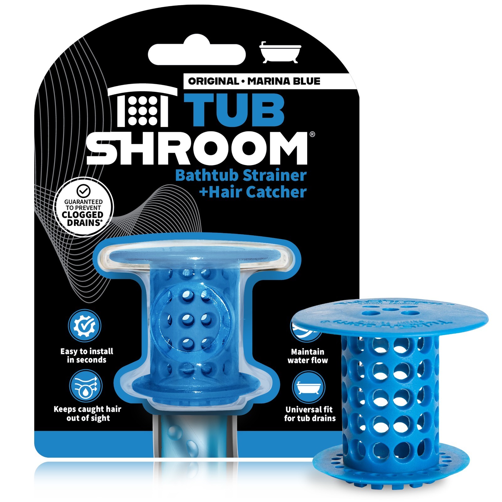 TubShroom® (Blue) Revolutionary Hair Catcher That Prevents Clogged Tub Drains