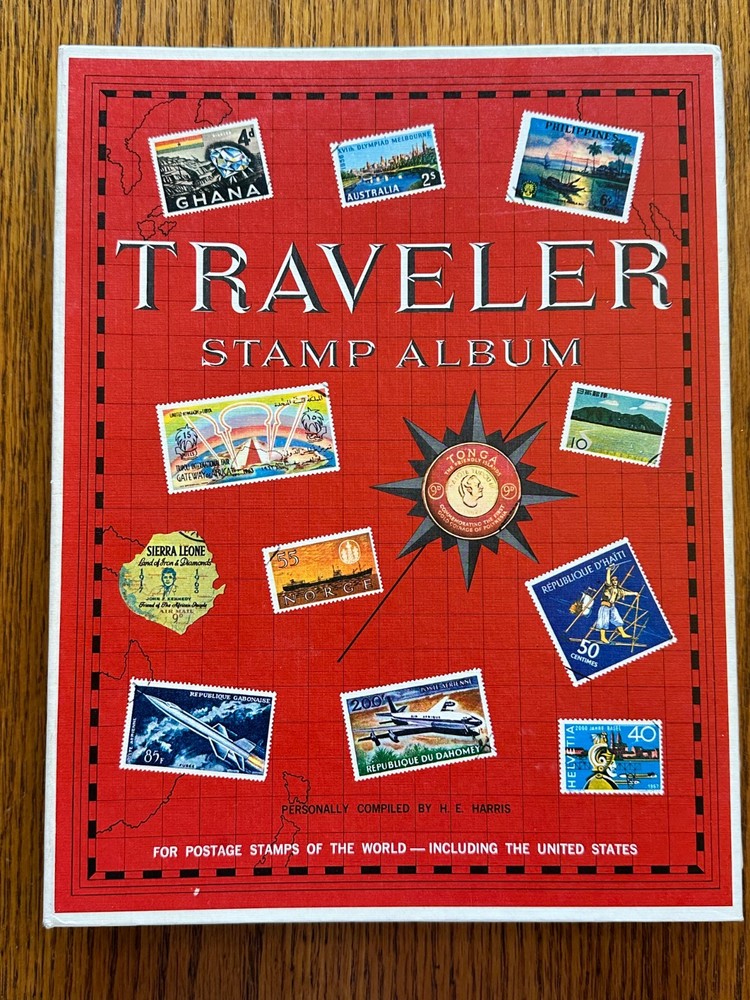 1969 Traveler Album Postage Stamps of the World H.E. Harris + 100's of Stamps!