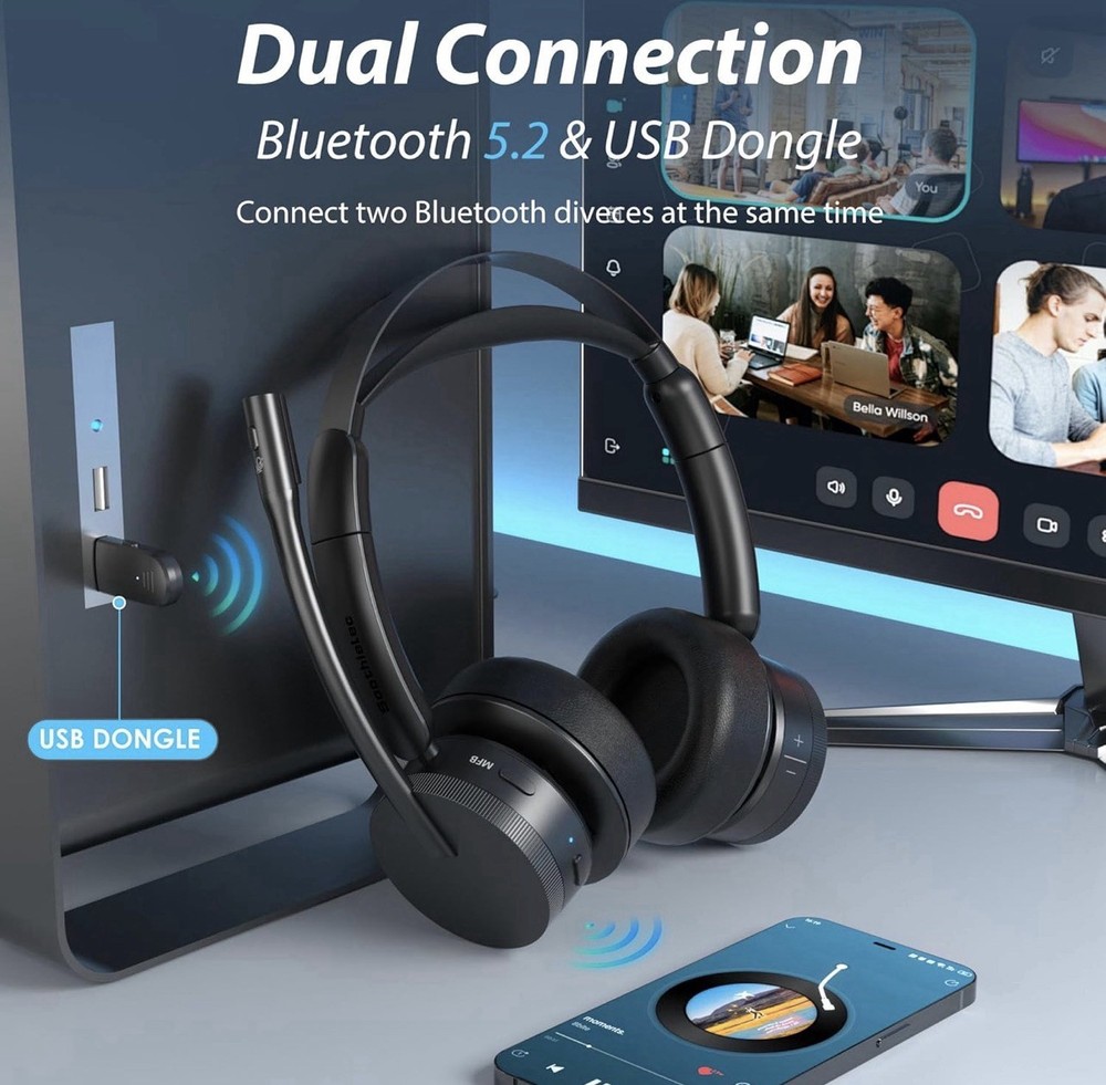 Wireless Headset with Mic for Work(Upgrade Volume Knob & Charging Indicator),...