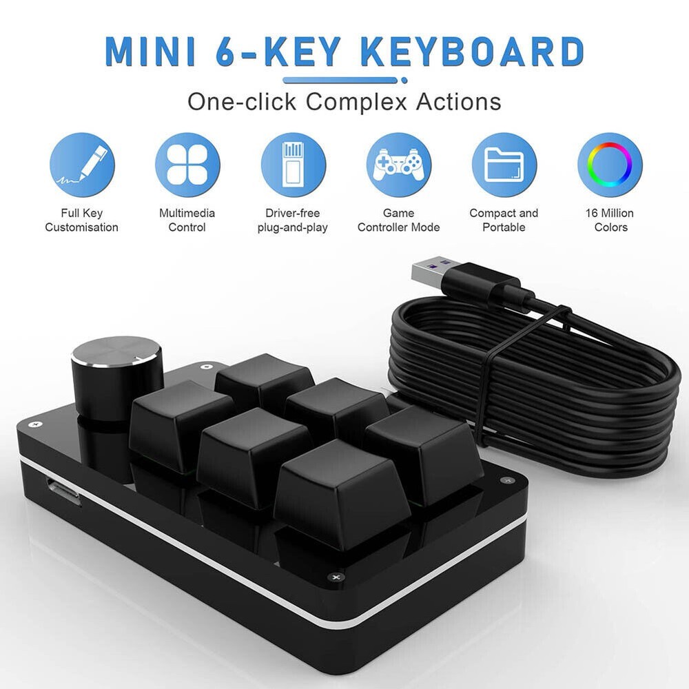 Macro Keyboard Knob 6 Key + 1 Knob Programmable Mechanical Keypad