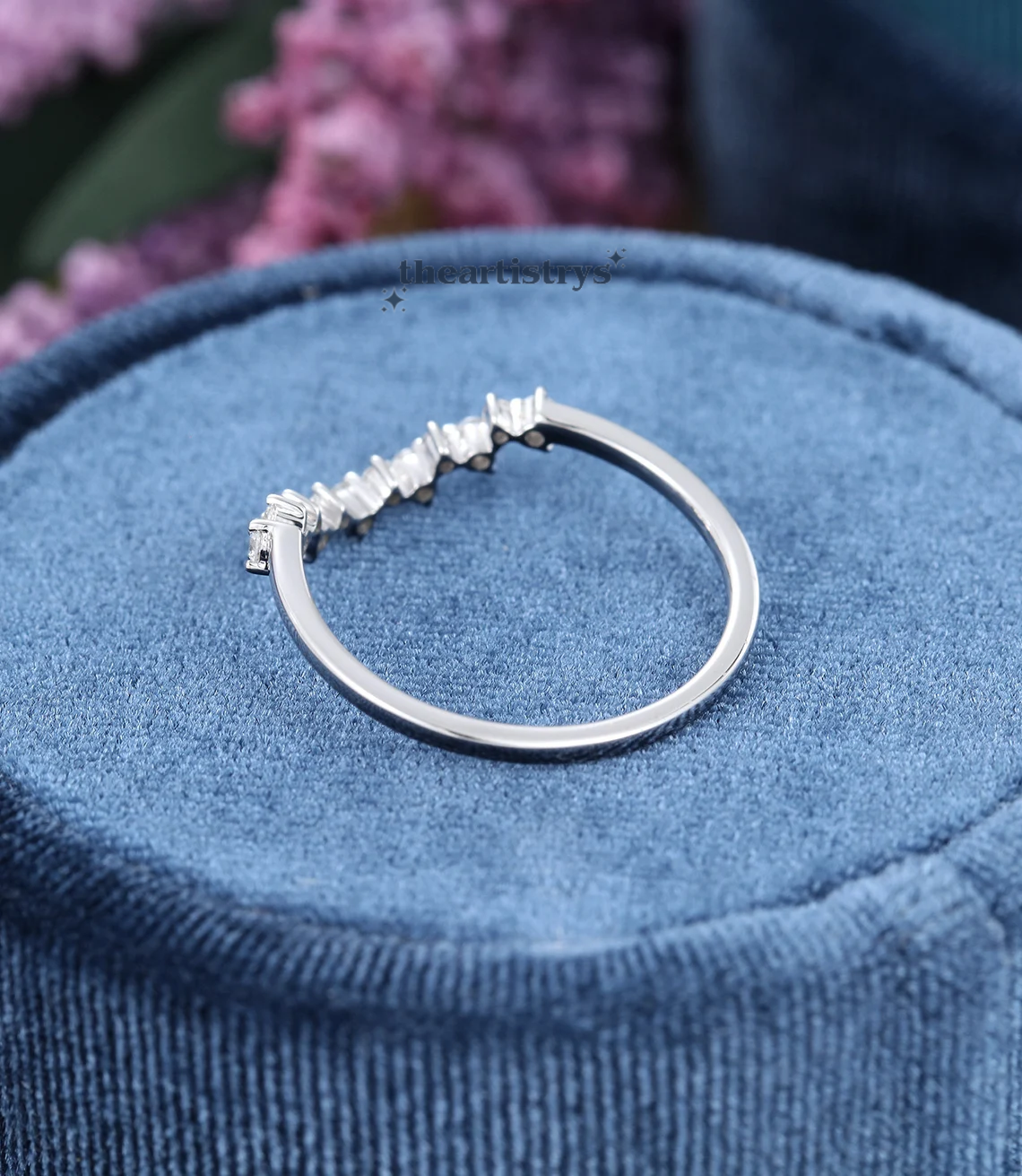 0.50 Carat Round Cut Simulated Diamond Curved Wedding Band Solid 14K White Gold