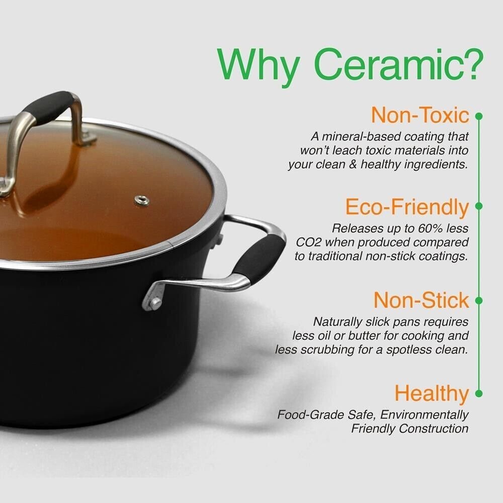NutriChef 14-pcs Luxurious Stackable Cookware Set. Non-Stick Ceramic Coating