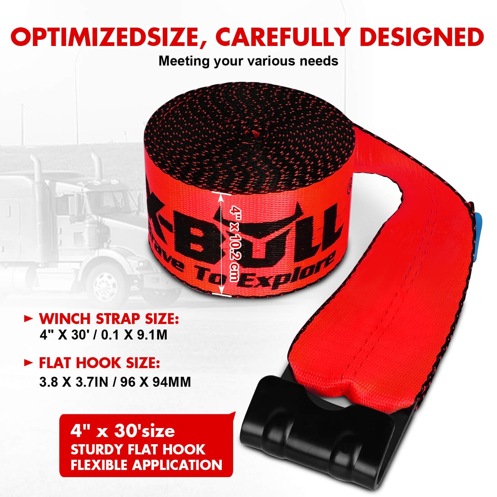 X-BULL 10 Pack 4" x 30' Winch Truck Straps w/Flat Hook for Towing 18000 lbs Red