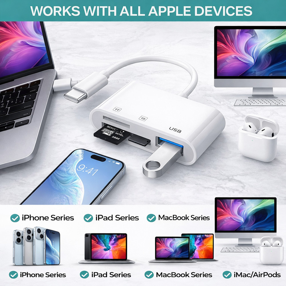 USB C SD Card Reader for iPhone iPad Android Mac Micro SD SDHC SDXC