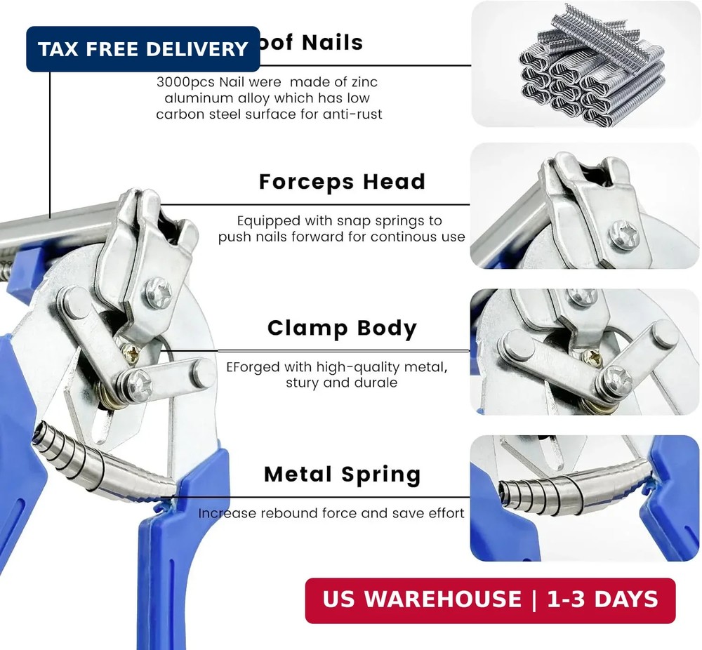 Type M Nail Ring Pliers,Multi-function Cage Clamp Hog Ring Pliers with M Clips f